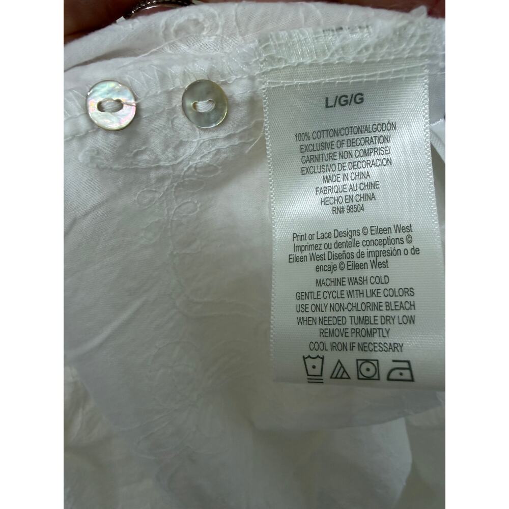Eileen West White Cotton Long Sleeve Nightgown Size Large Nap Dress - Picture 6 of 9